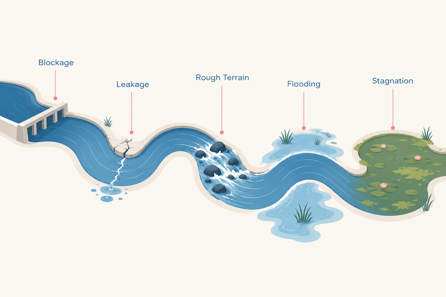 The five ways a business breaks: blockage, leakage, rough terrain, flooding, stagnation